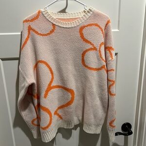 SHEIN Vibrant Knit Sweater in Orange and White